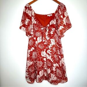 Madewell Silk Dress Sunflower Print in Burnt Orange and White Size 14